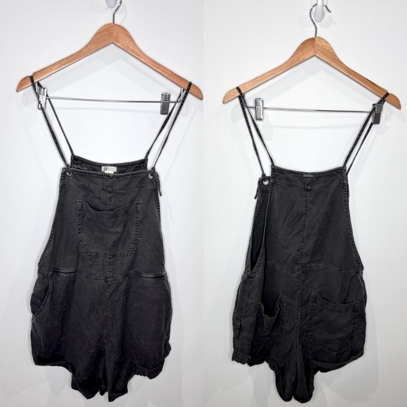 Billabong Pants - Billabong Faded Black Denim Romper with Pockets (L)